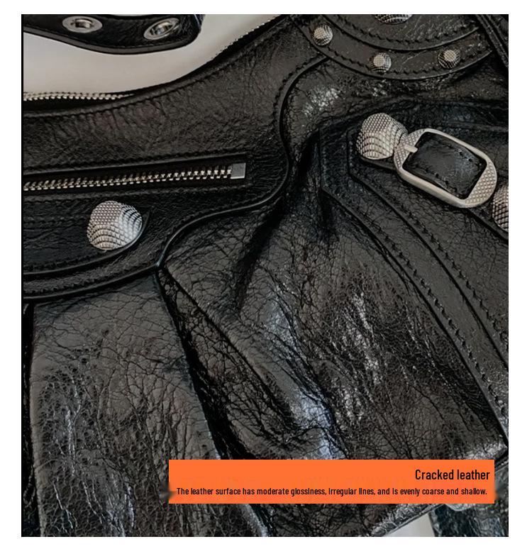 Women's 25 New B Motorcycle Bag: Underarm Rivet Tassel, Three-in-One Crescent Fold Cowhide Shoulder & Messenger Bag