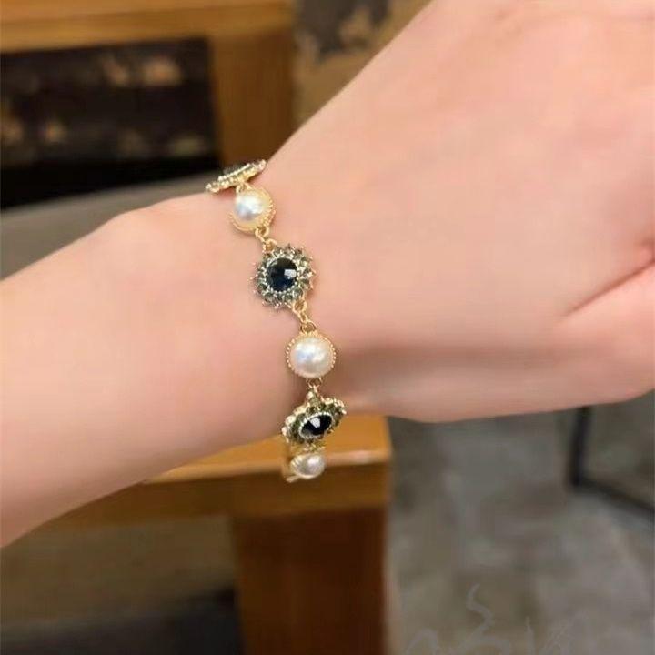 Sonnenthematischer Schmuck Handkette mit Imitationsperlen und funkelnden Strasssteinen für Damen