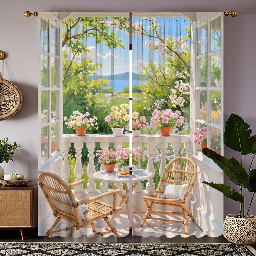 2pcs- Landscape printed curtains   pole bag curtains   Christmas decorations   home decorations   room decorations