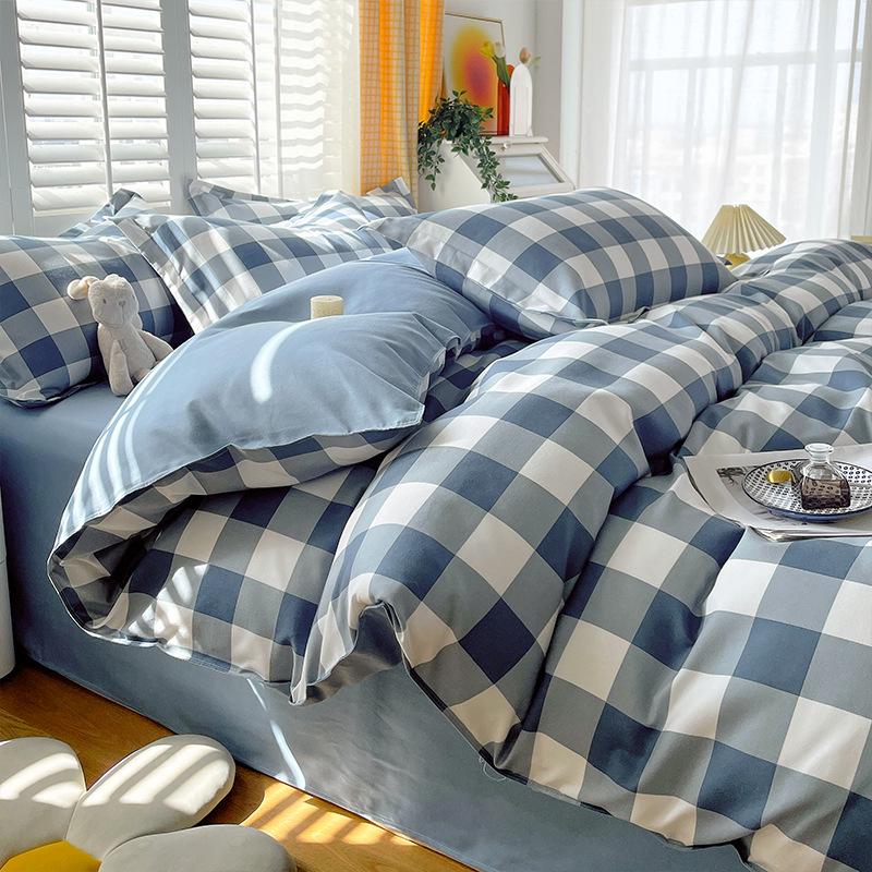 Brushed Cotton Plaid Bedding Set - Includes Duvet Cover, Bed Sheet, and Pillowcase