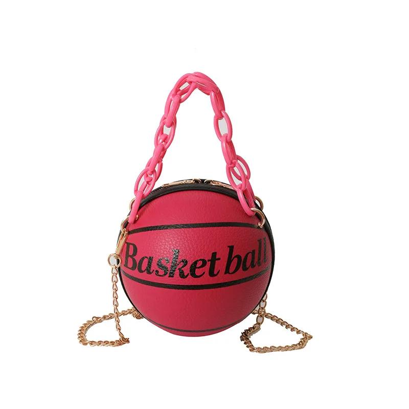 Personality Graffiti Round Ball Bag For Women PU Leather Crossbody Acrylic Chain Handbags and Purses Female Basketball Bag