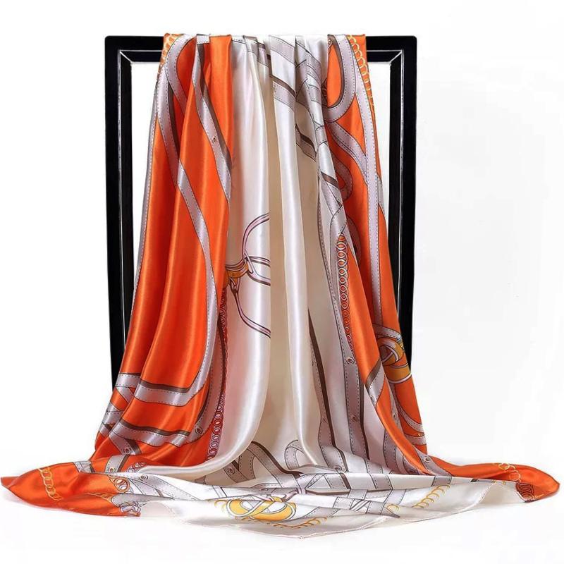 Fashion Scarves For Women Print Silk Satin Head Scarf Female 90cmx90cm Luxury Brand Square Shawl Large Hijab Scarfs For Ladies