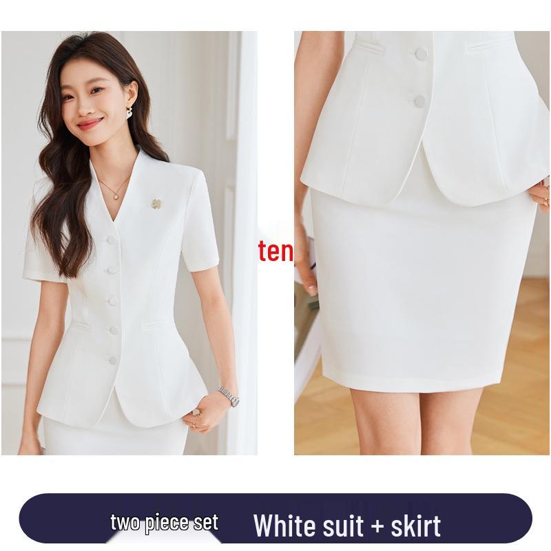 Women's Summer Short-Sleeved Suit Skirt Set - Professional Beautician and Salon Reception Workwear