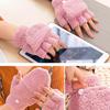 Winter Warm Women's Half Finger Gloves Multi Functional Flip Cute Coral Fleece Warm Cold-proof Soft Comfortable Female's Gloves