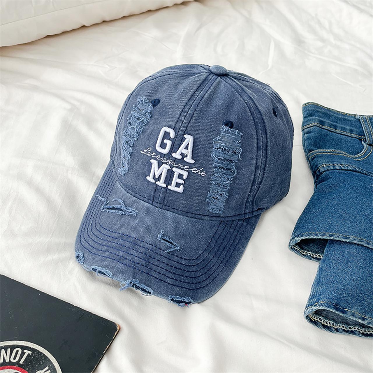 Retro Distressed Baseball Cap For Men Women Letter Embroidery Peaked Hat Adjustable Outdoor Unisex Duck Tongue Caps Adjustable темно-синий