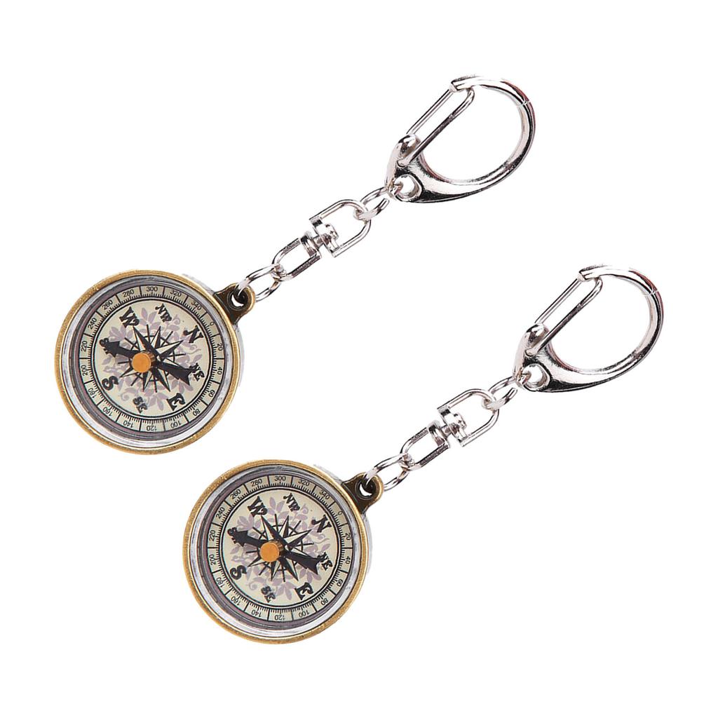 2PCS Vintage Portable Zinc Alloy Compact Pocket Compass Keychain for Outdoor Navigation Tools