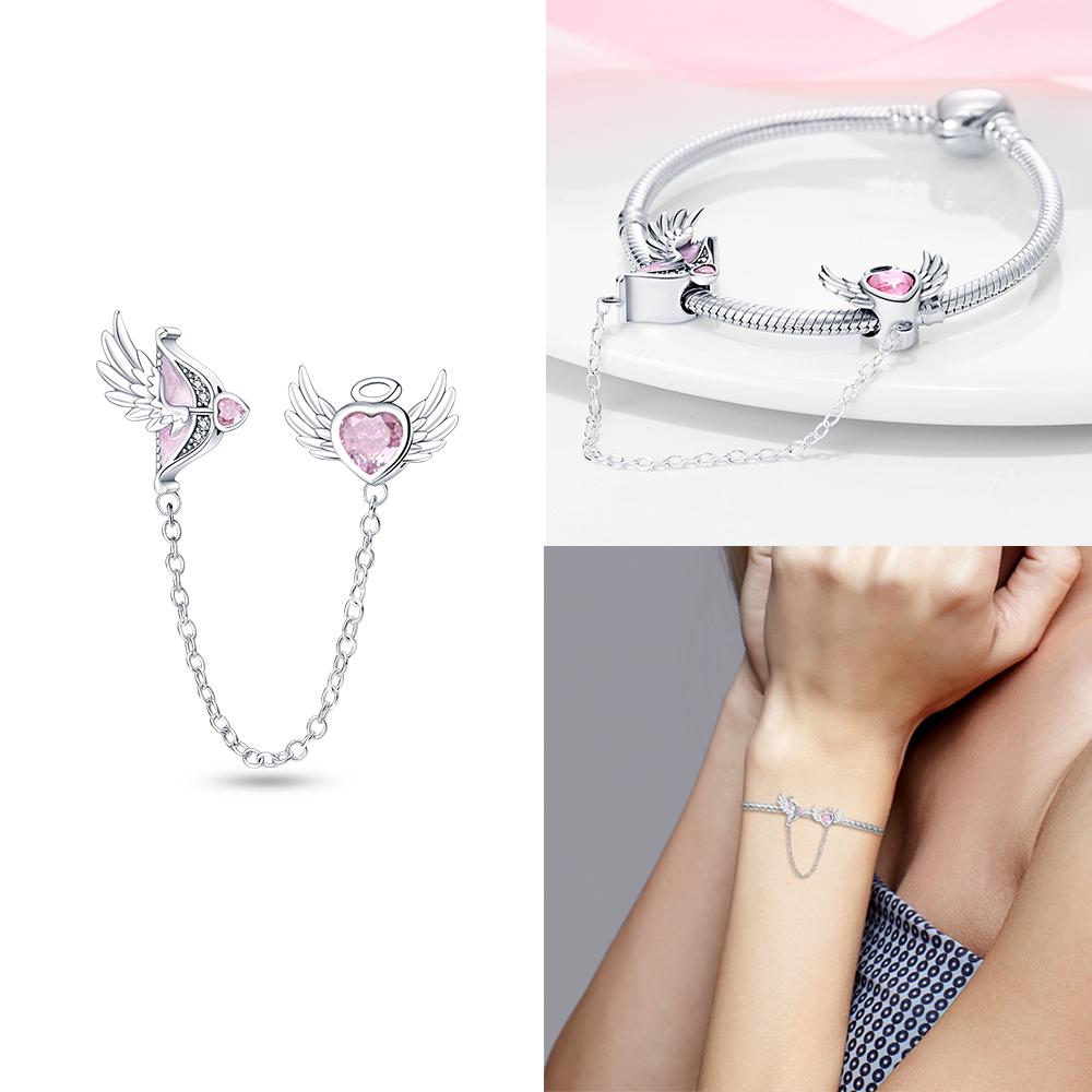 Rose Gold Pink Zircon Love Heart Beads Fit Bracelet Charms Copper Original Jewelry Women Diy Accessories