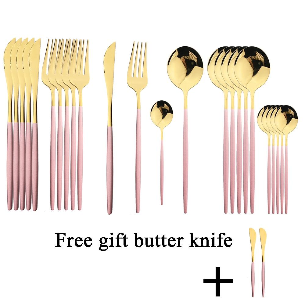 24Pcs Black Gold Dinnerware Set Stainless Steel Fork Spoon Knife Dinner Tableware With Butter Cheese Knife Basic Cutlery Set Kitchen