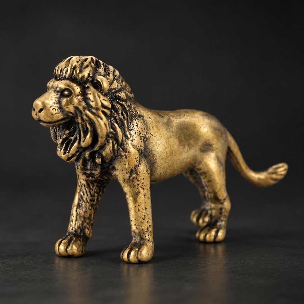 Freestanding Lion Figurine with Detailed Mane VintageInfluenced Golden Intricate
