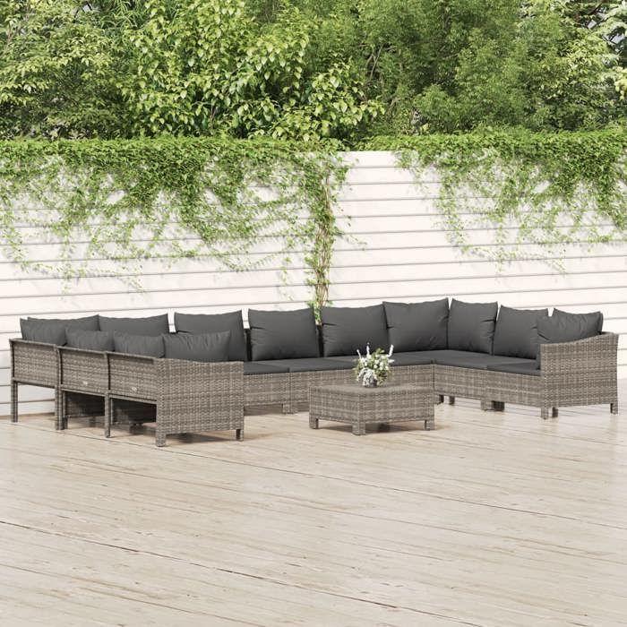 VidaXL Salon de Jardin avec Coussins 11 pcs, Ensemble de Meubles de Terrasse, Mobilier d'Extérieur, Canapé de Patio, 3187307