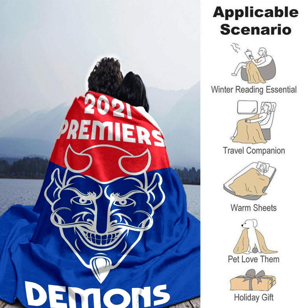 Demons 2021 Premiers Team Logo Print Fleece Blanket Soft Warm Throw Blanket Sofa Couch Bed Home Decor For Sports Fans