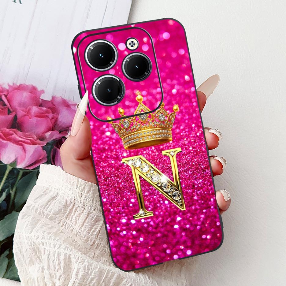 Pro pouzdro Infinix Hot 40 Pro X6837 Luxusní kryt s písmeny a korunkou Měkké silikonové pouzdro na telefon Pro Infinix Hot 40i Hot40 Pro Hot40i
