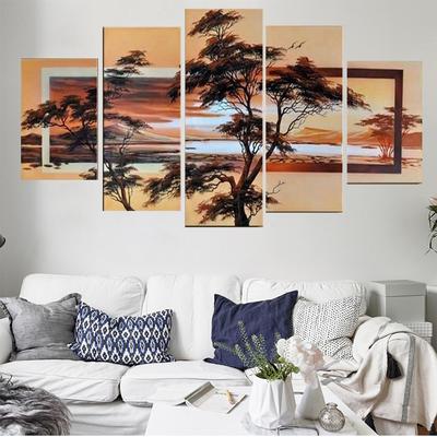 5 delar Väggkonst Canvasmålning Landskap Livets träd Affisch Nordisk dekoration Hem Modernt Vardagsrum Modulär Bild