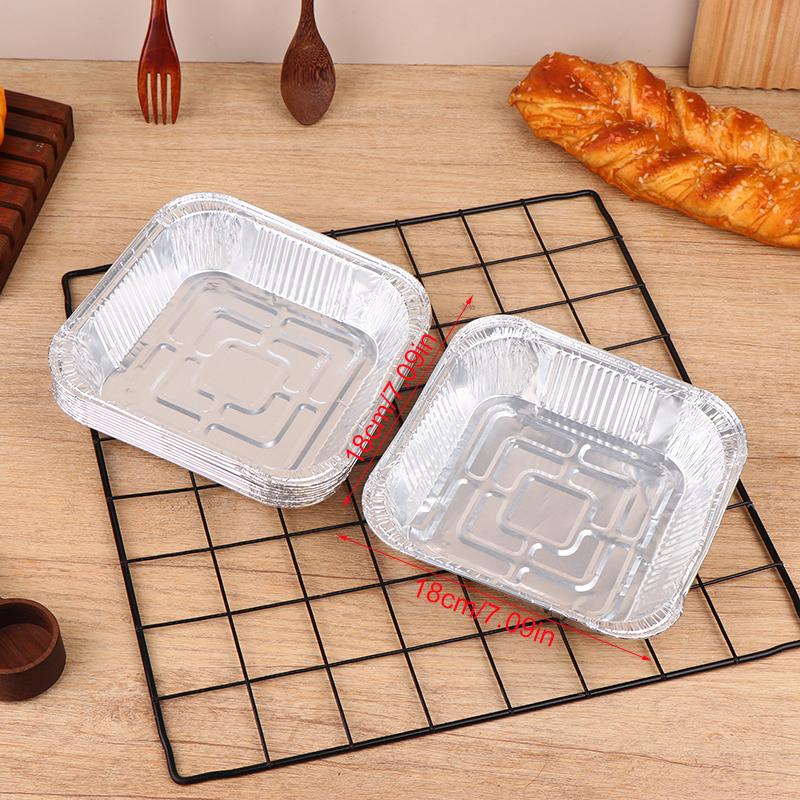 10Pcs 20CM Air Fryer Aluminum Foil Pan Food Containers Square Oven BBQ Tray Oil-proof Non-stick Baking Tool Kitchen Supplies