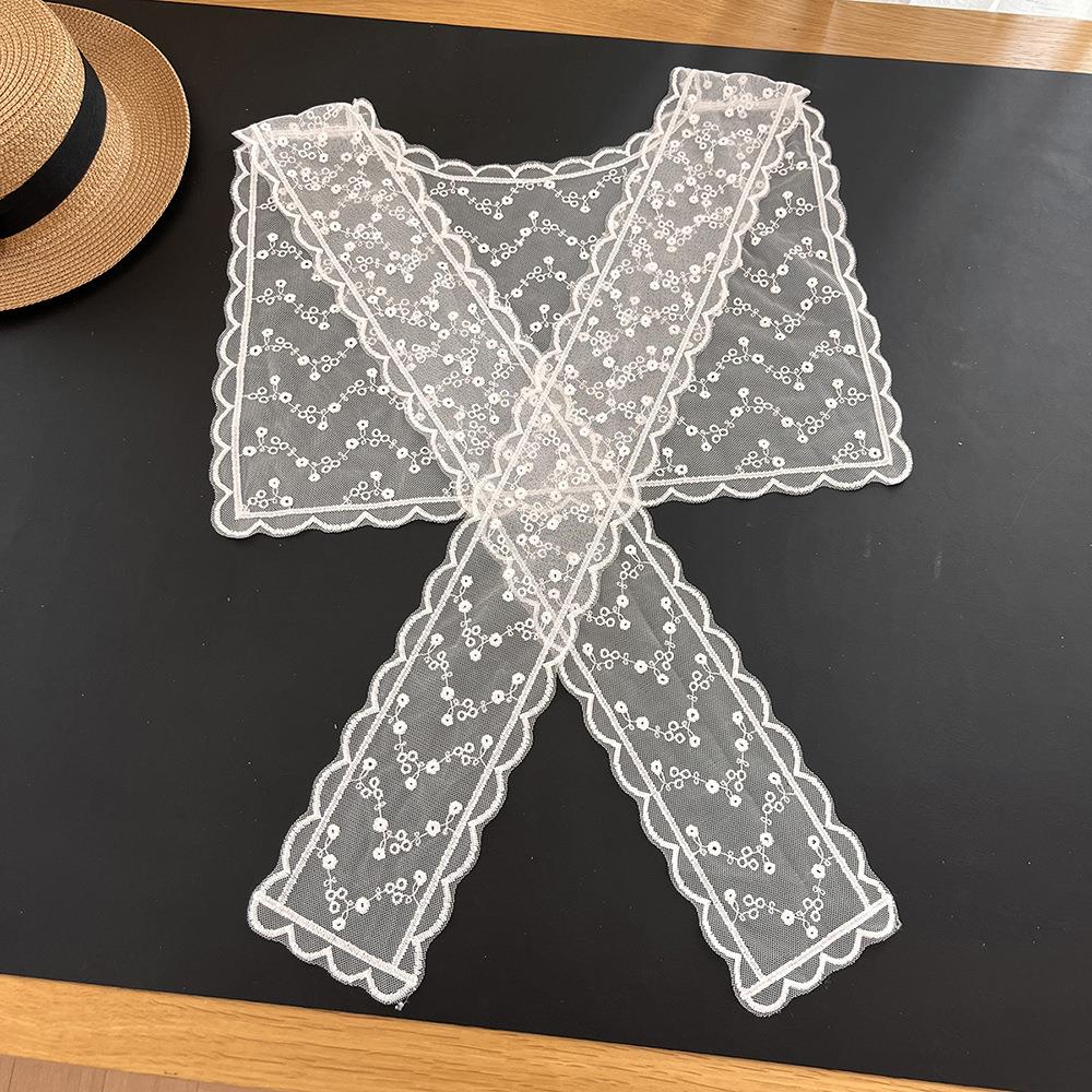 New Lace Embroidered Fake Collar long ribbon Bowknot Neck Scarf Lace Wrap Decorative Shawl fake collar Women Clothes Accessories