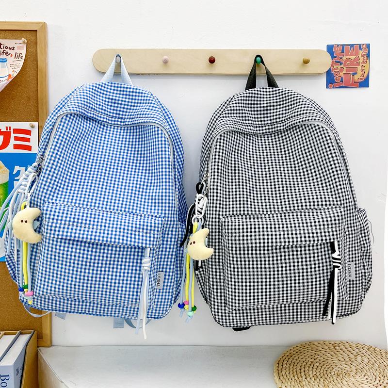 Schoolbag Korean version ins Mori literary and artistic style college student class backpack sweet Harajuku plaid girl travel backpack