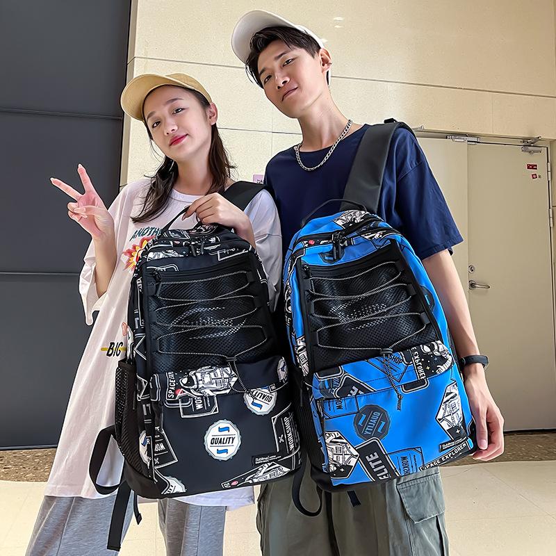 Street Style Printed Front Pocket Student Schoolbag Korean Version Casual Style Large Capacity Backpack