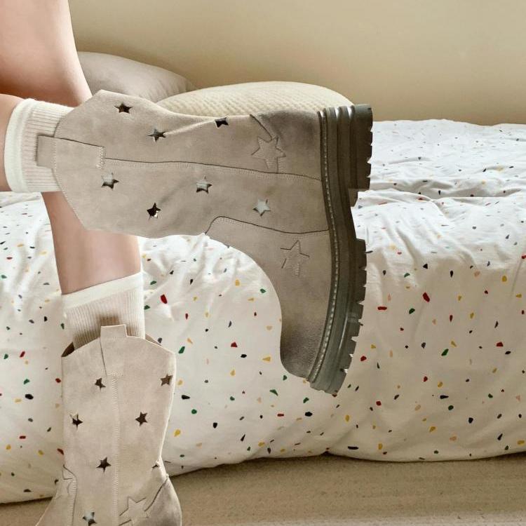 Do poloviny lýtek Léto Moderní Kozačky Čtvercový podpatek Boty na středním podpatku Dámské Vysoce kvalitní nazouvací kulaté špičky Pevné punkové Dámské kozačky Q129