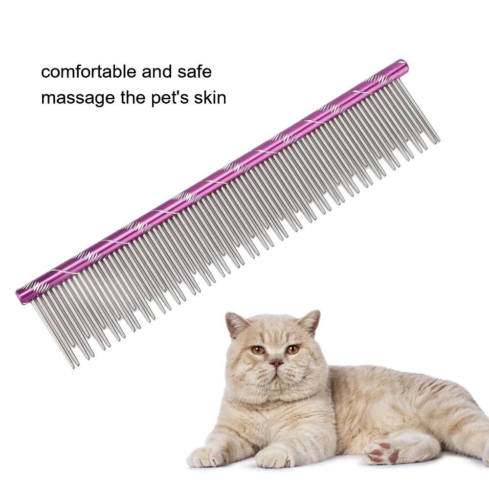 Dual Length Pins Cat Grooming Comb Anti-slip Handle Cat Deshedding Comb Long Short Haired Cat