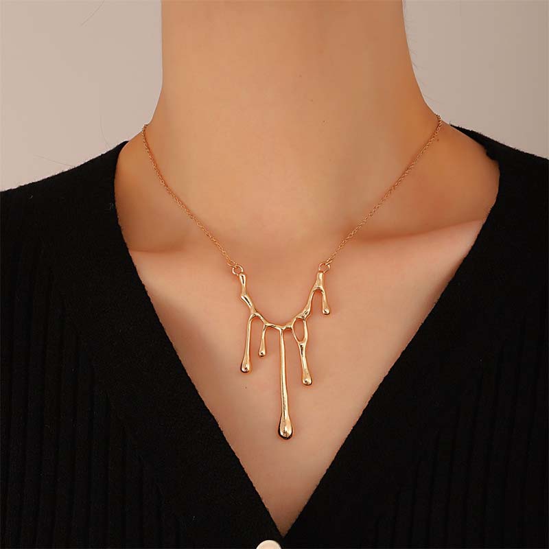 Minimalist Water Droplet Pendant Necklace for Women Men Liquid Lava Metal Irregular Chokers Y2K Accessories Fashion Jewelry Gift