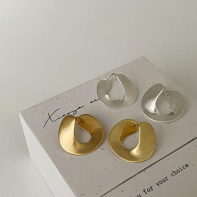 Geometric Irregular Brushed Metal Texture Ear Buckle Women'S High Sense Light Luxury Simple Personality Temperament Earrings Earrings