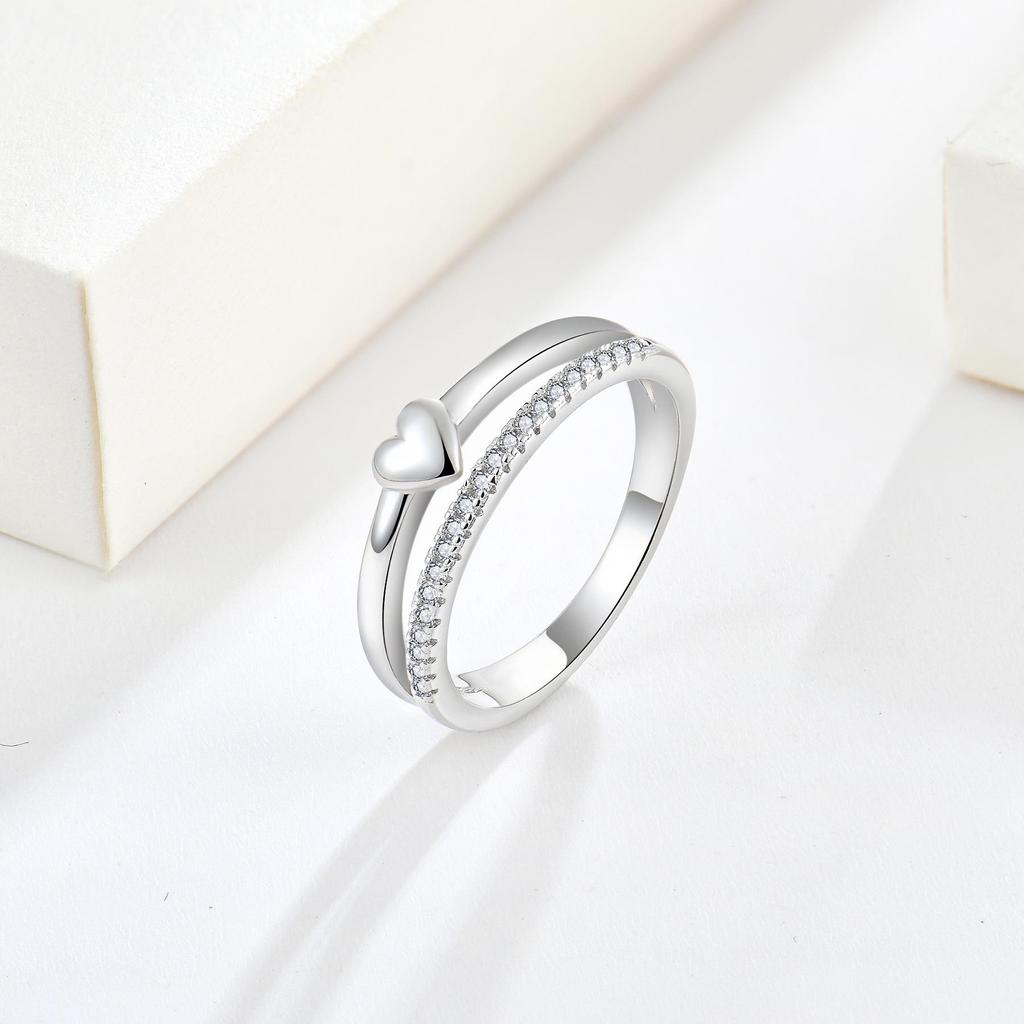 Geometric Silver S925 Zircon Love Ring - Versatile Simple Design