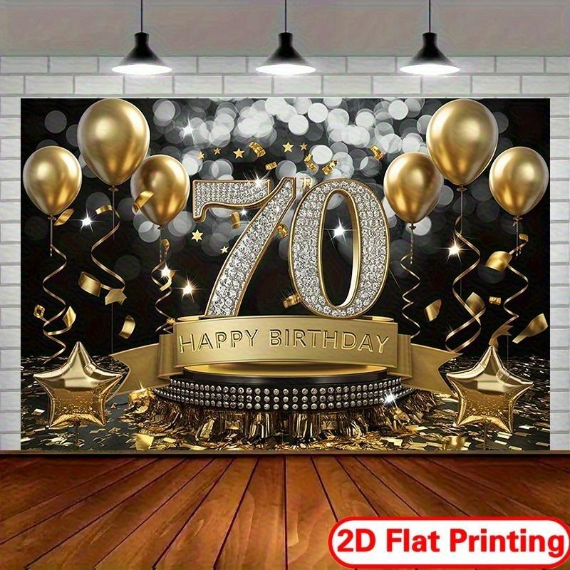 2D Plane 70th Birthday Celebration Banner Black and Gold Polyester Background Home Decoration Wall Decoration
