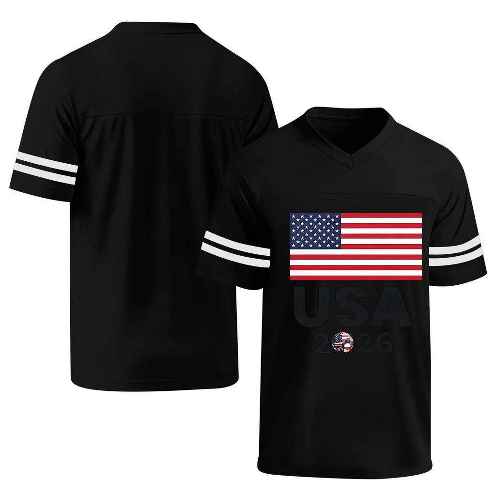 Women's Casual V Neck Sports Jersey Shirt Short Sleeve Printed Soccer Tee Top Comfortable Loose Fit Athletic Wear for Outdoor Activities