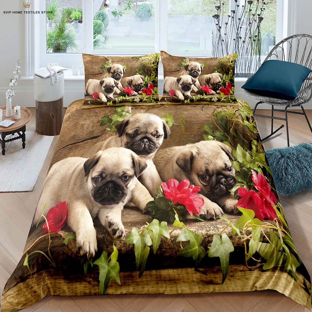 Cute and Fun Dog 3d Printed Duvet Cover Duvet Cover Pillowcase 3-piece Set 100% Polyester Machine Wash