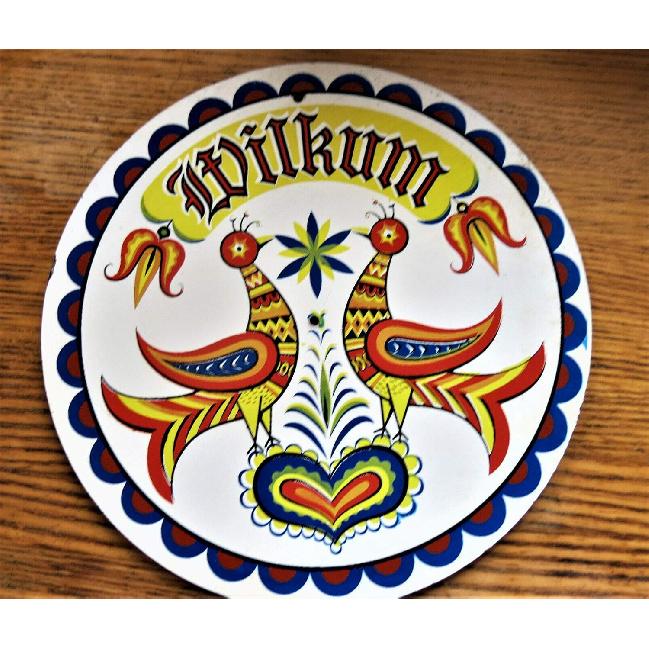 

Винтажная металлическая вывеска в стиле пенсильванских голландцев Wilkum Круглая Народное искусство На удачу Диаметр 12 дюймов