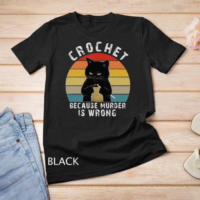 Szydełkuj, bo morderstwo jest złe, zabawny kot, koszulka vintage, koszulka unisex