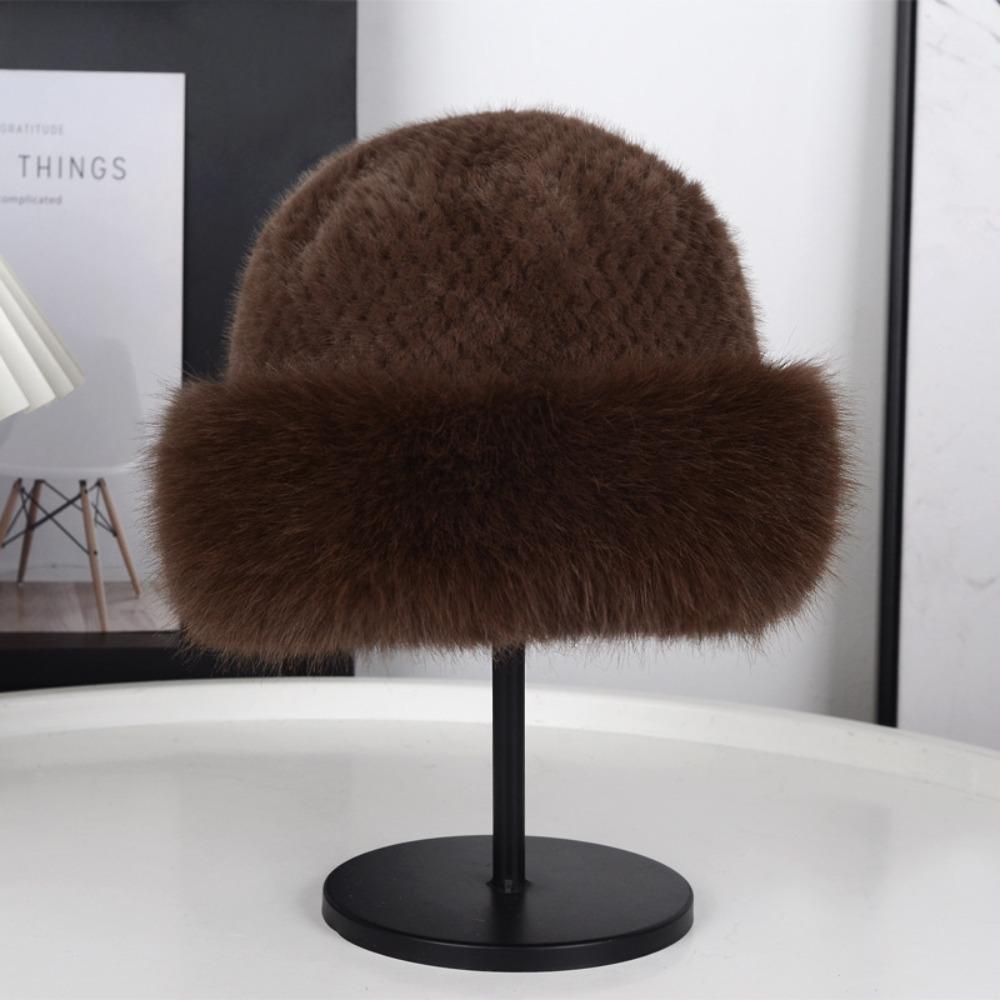 Brimless Fluffy Fur Hat Warm Plush Bucket Hat Fashion Panama Cap Women