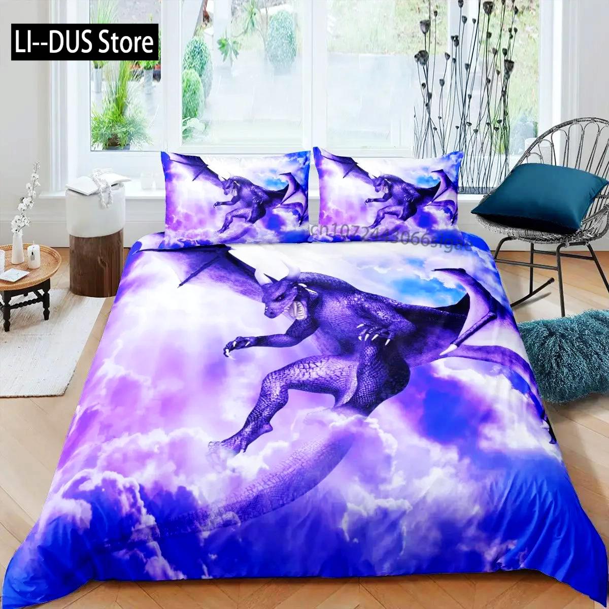 

Comforter Fire Dragon Magical Dinosaur Bedding Set Jungle Animals Pattern Wildlife Style King Size Polyester Comforter (quilt)-EU Single(135*200cm)3pcs
