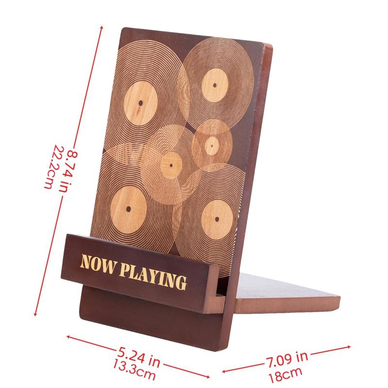 Wood Record Holder Now Playing Wood Record Stand Engraved Design Newspaper File Storage With Extended Base Stylish Album Storage