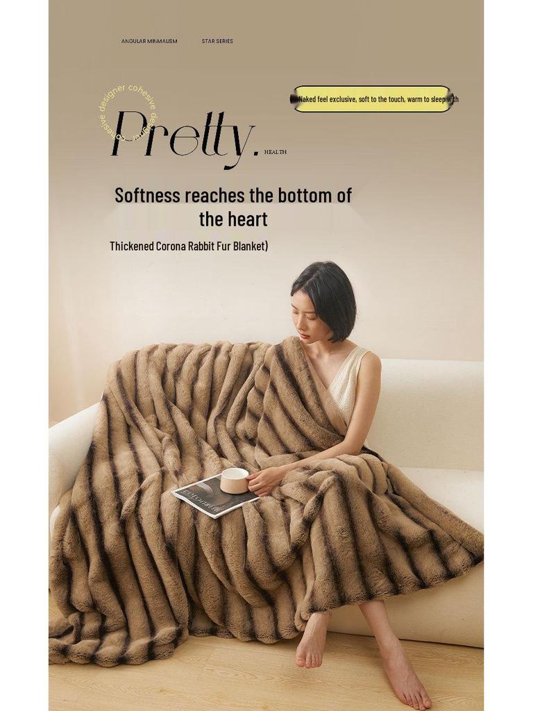 Tlustá zimní flanelová deka třídy A - Nap z králičí srsti a korálové rouno přehoz na postel