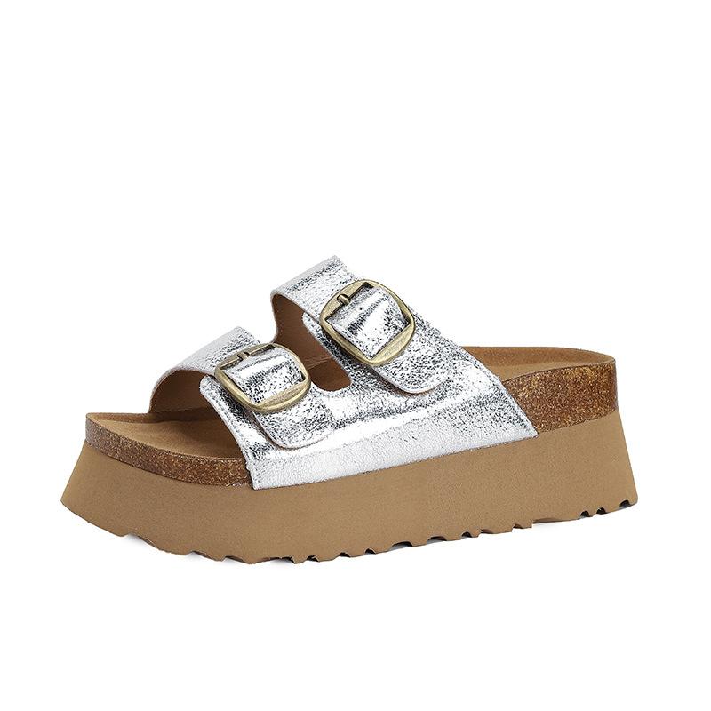 Nowe damskie buty podwyższające na grubej podeszwie i miękkie skórzane kapcie