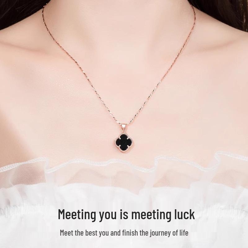 Sterling Silver Four-Leaf Clover Necklace - Women's Light Luxury Clavicle Chain Jewelry