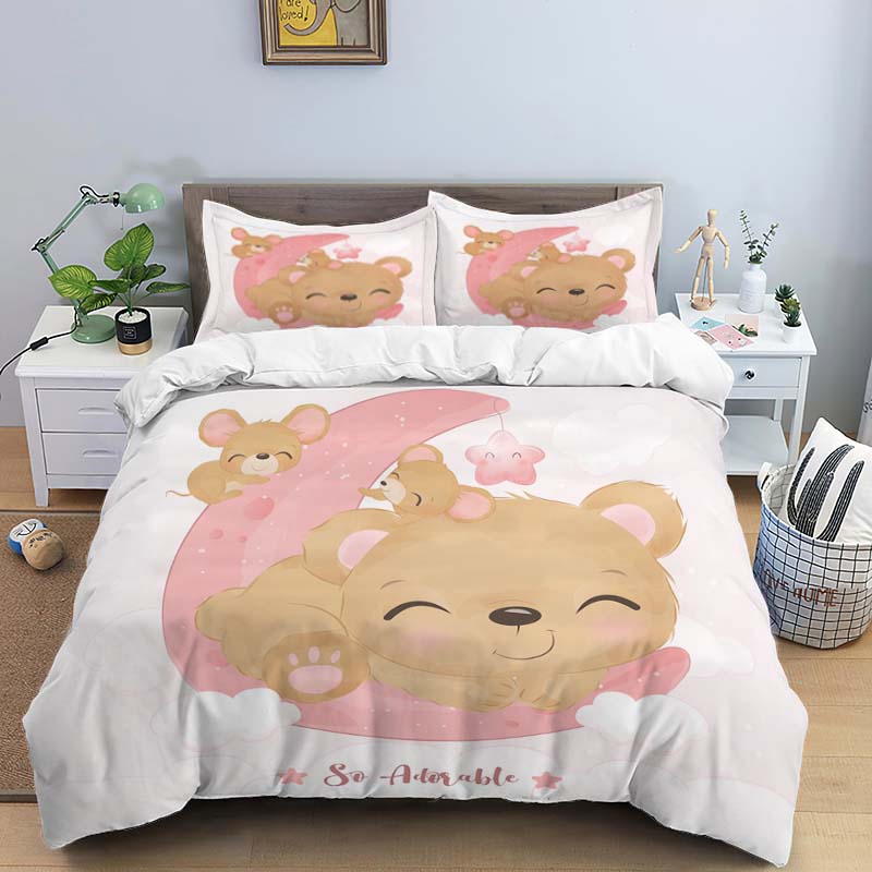Comforter Moon Little Animal Sleep Print Digital Print Polyester Bedding Sets Girl'S For Teens