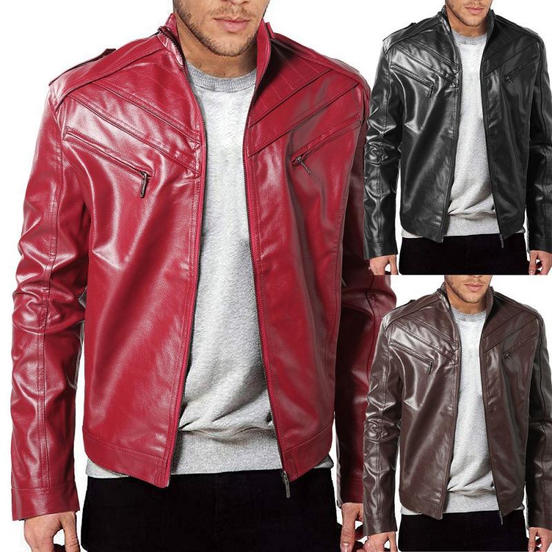 New men's PU leather jacket trendy European and American locomotive leather jacket large size