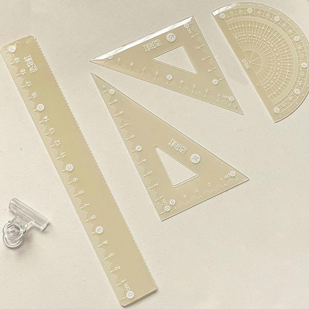 4PCS/Set Thickened Straight Ruler Transparent Set Square Multifunctional Jelly Ruler Set  Boys/Girls