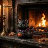 Spooky Home Accents Midnight Witches Cat Duck Figurine, Black Statue Resin Animal Ornament with Pumpkin Lantern, Halloween Decoration for Tabletop