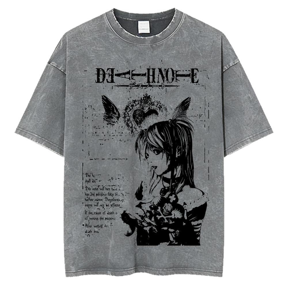 Vintage Washed Anime Death Note Ryuk Yagami Light LLawliet T Shirts Mens Women Cotton Tee Shirt Fashion Short Sleeve Tshirts