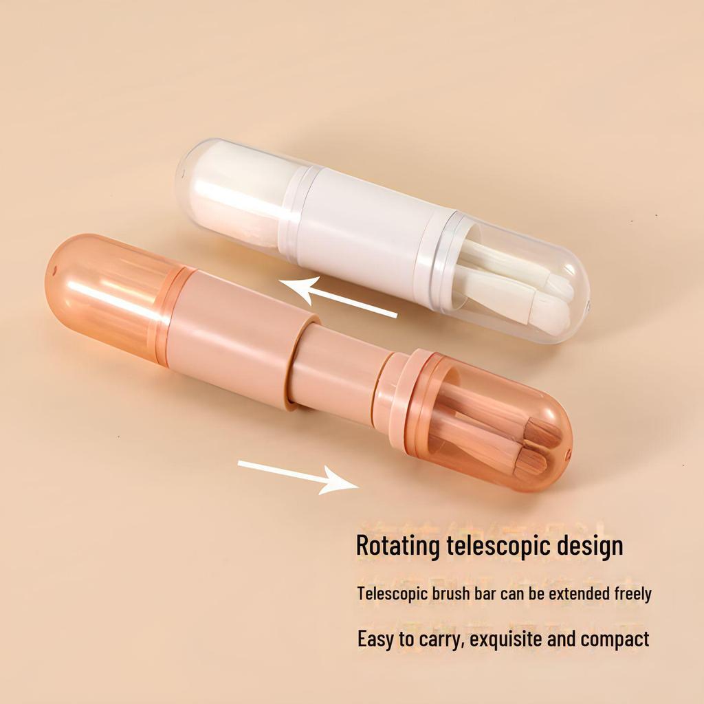 Compact 4-in-1 Makeup Brush Set: Telescopic Mini Brushes for Loose Powder and Eye Shadow
