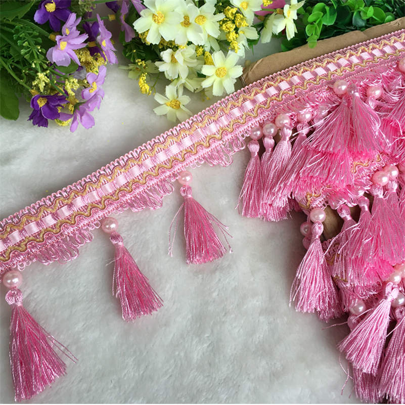 12 Yards Vorhangquastenfransen Kanten Spitzenbesatz Perlen DIY Nähhandwerk Vorhänge Kissen Möbel Polsterung Dekor