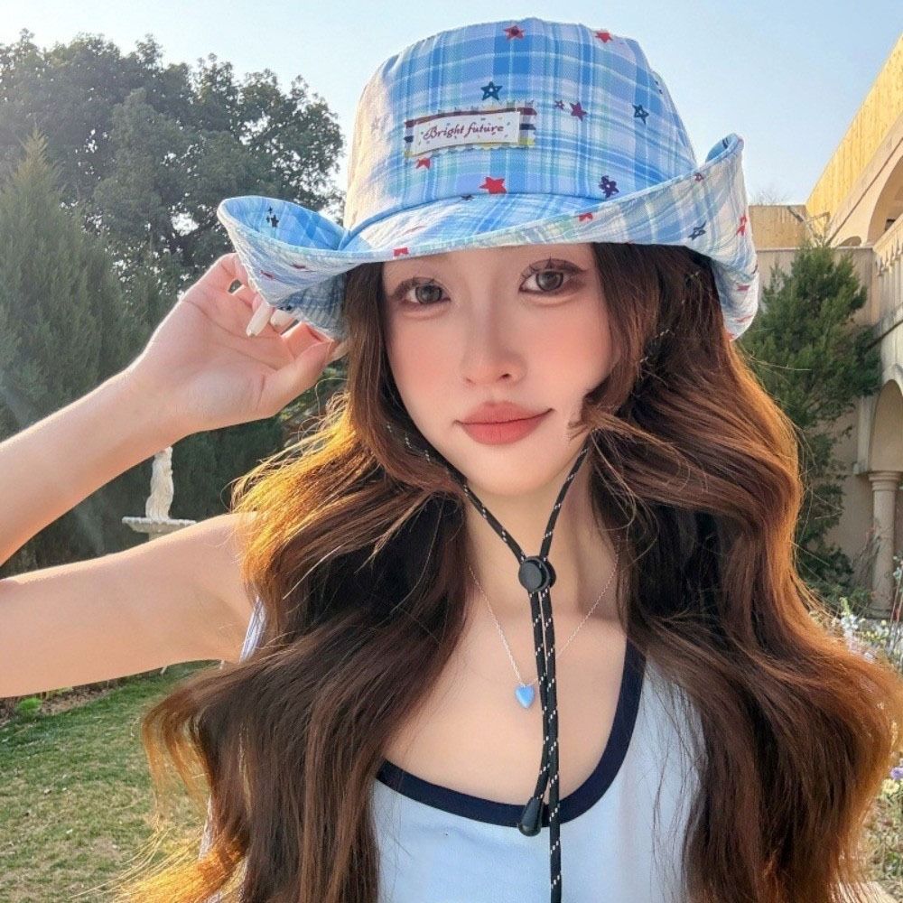 Sun Protection Plaid Fisherman Hat Wide Brim Sunscreen Bucket Hat Casual Women Sun Hat  Travel