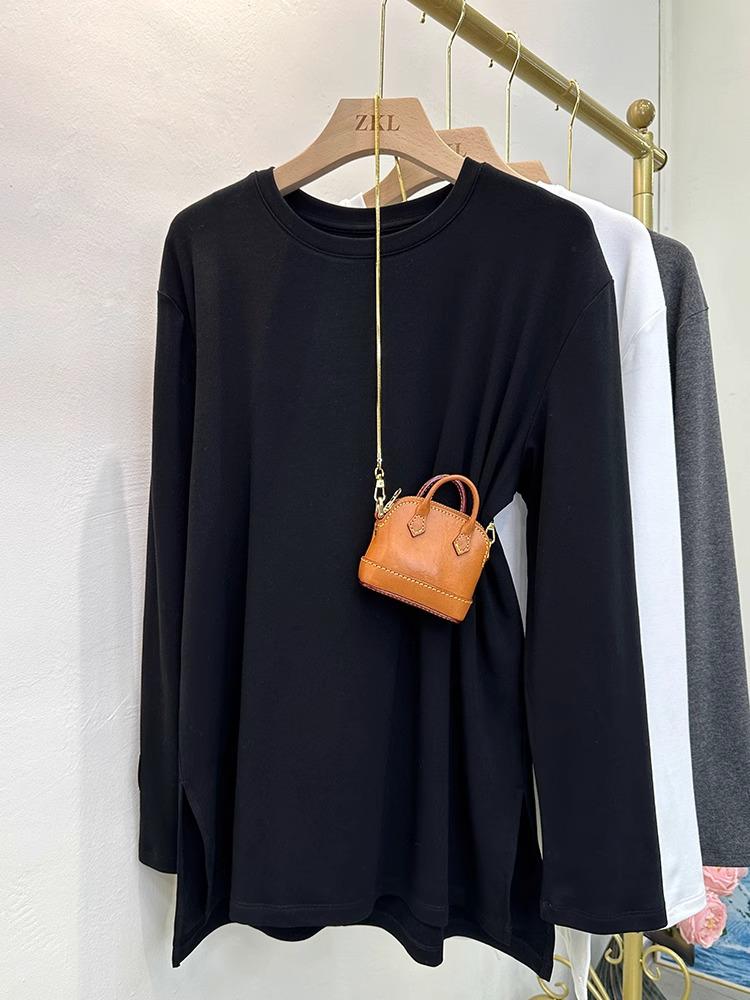 

Европейская женская футболка оверсайз с длинным рукавом и флисовой подкладкой, с круглым вырезом Extra Large