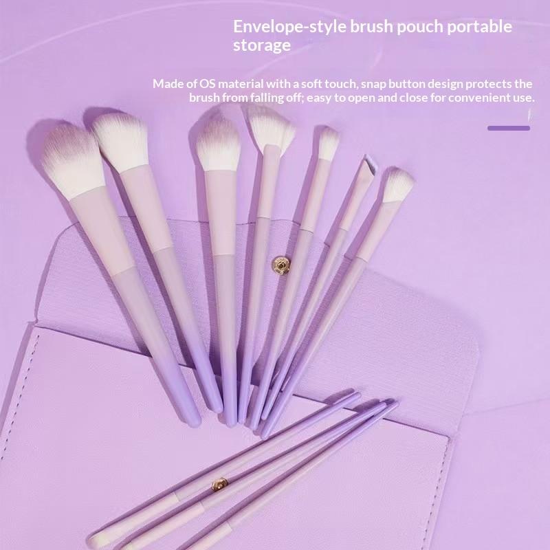 Professional 10PCS Makeup Brush Set Pink-Purple Gradient Handle Soft Synthetic Bristles for Full Face Cosmetic Application