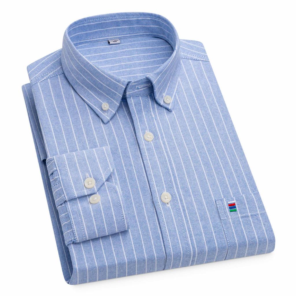 Men's Cotton Oxford Long Sleeve Shirt - Solid Color for Business Casual