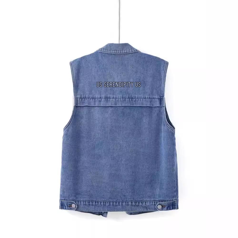 Women's Casual Denim Vest - Spring 2026, Loose Fit, Plus Size, Short Jacket with Pockets