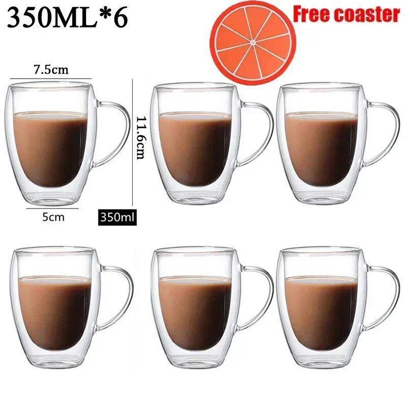 2-6pcs Double-layer Wall Transparent Cup Coffee Milk Drink Mug High Borosilicate Glass Drinkware Heat Resistant Household Office